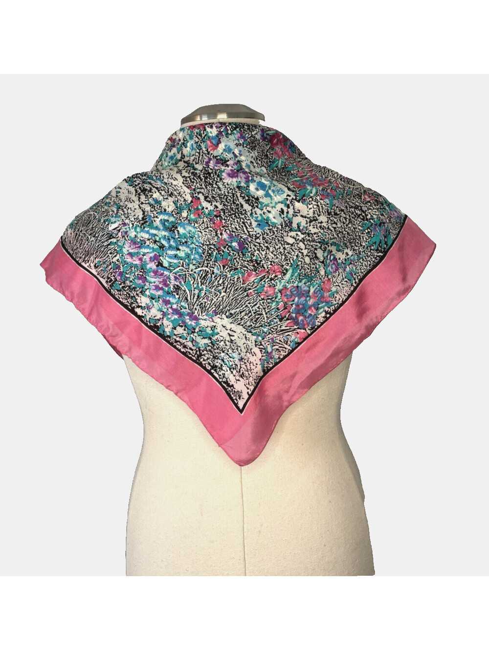 Vintage 1980's The Specialty House Scarf Hand Rolled Floral Landscape 31" Sq EUC
